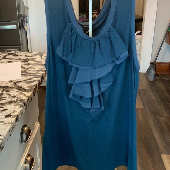 Ann Taylor dark teal  ruffle front tank. Worn once - Picture 1 of 6